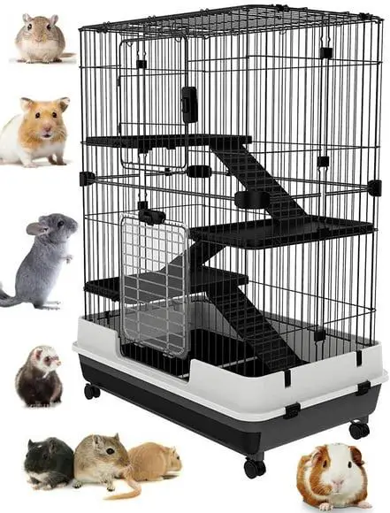 Extra Large 43H 4-Level Indoor Small Animal Rabbit Guinea Pig Hedgehog Cage Pull Out Tray On Wheels