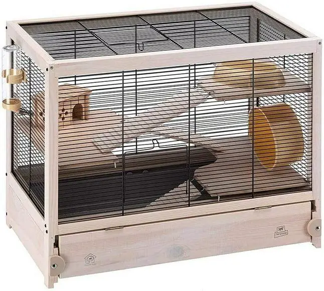 Ferplast Hamsterville Hamster Cage | Natural Wood Hamster Cage Includes ALL Accessories | 23.6L x 13.4W x 19.3H Inches, 15 lbs.