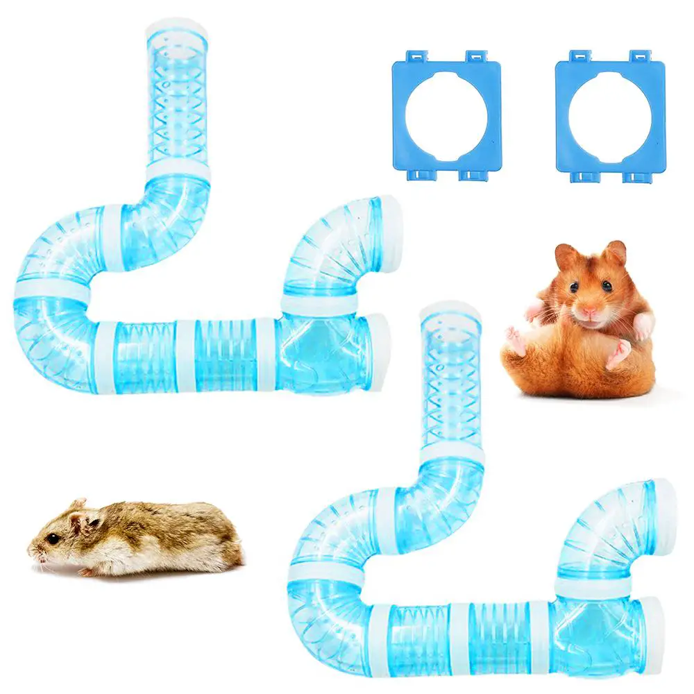 Hamster Tubes Kits, DIY Hamster Tunnel Adventure External Pipe, Transparent Connection Track Hamster Rat Toy Hamster Cage Accessories for Mouse Small Animals Sports Expand Space (Set of 2, Blue)