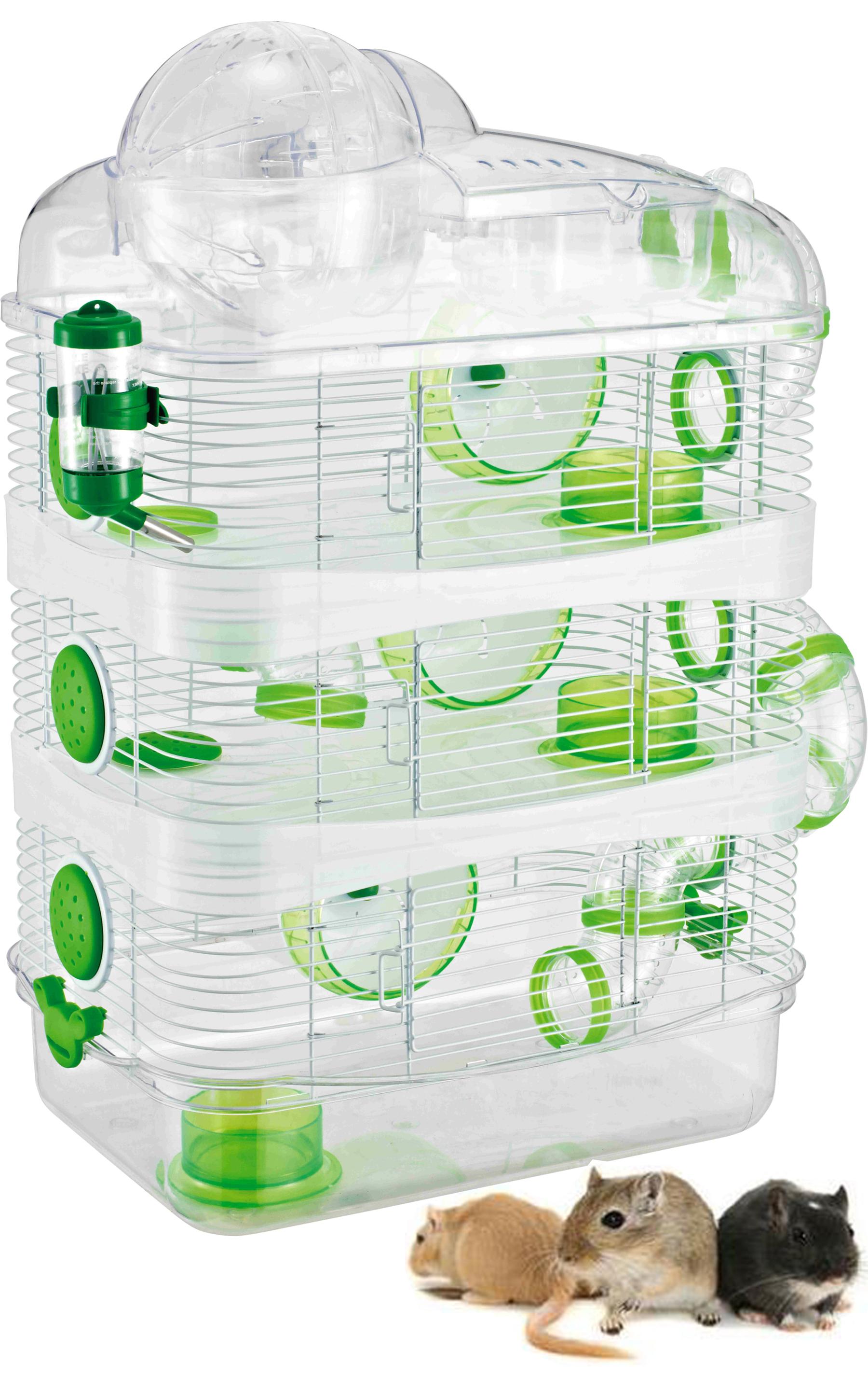 Large Green 4-Levels Acrylic Clear Expandable and Customizable Hamster Palace Mouse House Gerbil Habitat Home Expandable and Customizable Cage With Top Lookout Level Exercise Running Ball