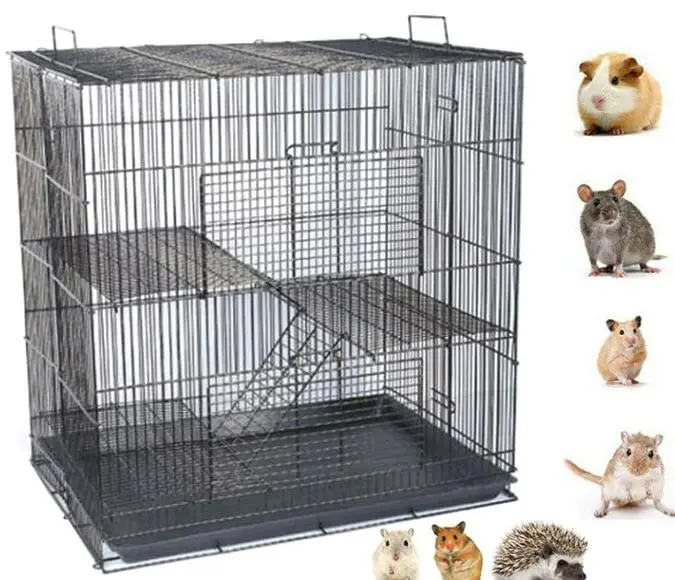 Medium 3-Level Foldable All Metal Chew Free Narrow 3/8 Inch Bar Spacing With Shelves Ladders for Guinea Pig Sugar Glider Rats Mice Hamster Hedgehog Gerbil Animal Critter Travel Carrier Cage